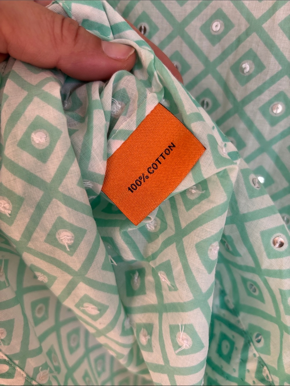 Tory Burch Mint Sequinned Geometric V-Neck Cotton Blouse - Picture 11 of 12